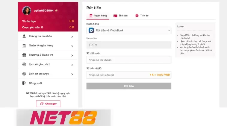 Những Lưu Ý Khi Rút Tiền NET88
